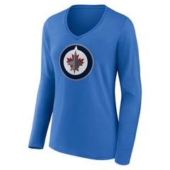 Winnipeg Jets Women's Primary Team Logo Long Sleeve V-Neck T-Shirt - Blue - NHL 5221220