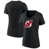 New Jersey Devils Women's Team Primary Logo V-Neck T-Shirt - Black - NHL 5221231