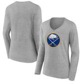 Buffalo Sabres Women's Primary Logo Team Long Sleeve V-Neck T-Shirt - Heather Gray - NHL 5221241