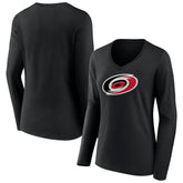 Carolina Hurricanes Women's Primary Team Logo Long Sleeve V-Neck T-Shirt - Black - NHL 5221242