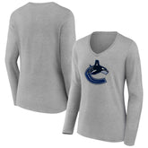 Vancouver Canucks Women's Primary Logo Team Long Sleeve V-Neck T-Shirt - Heather Gray - NHL 5221244