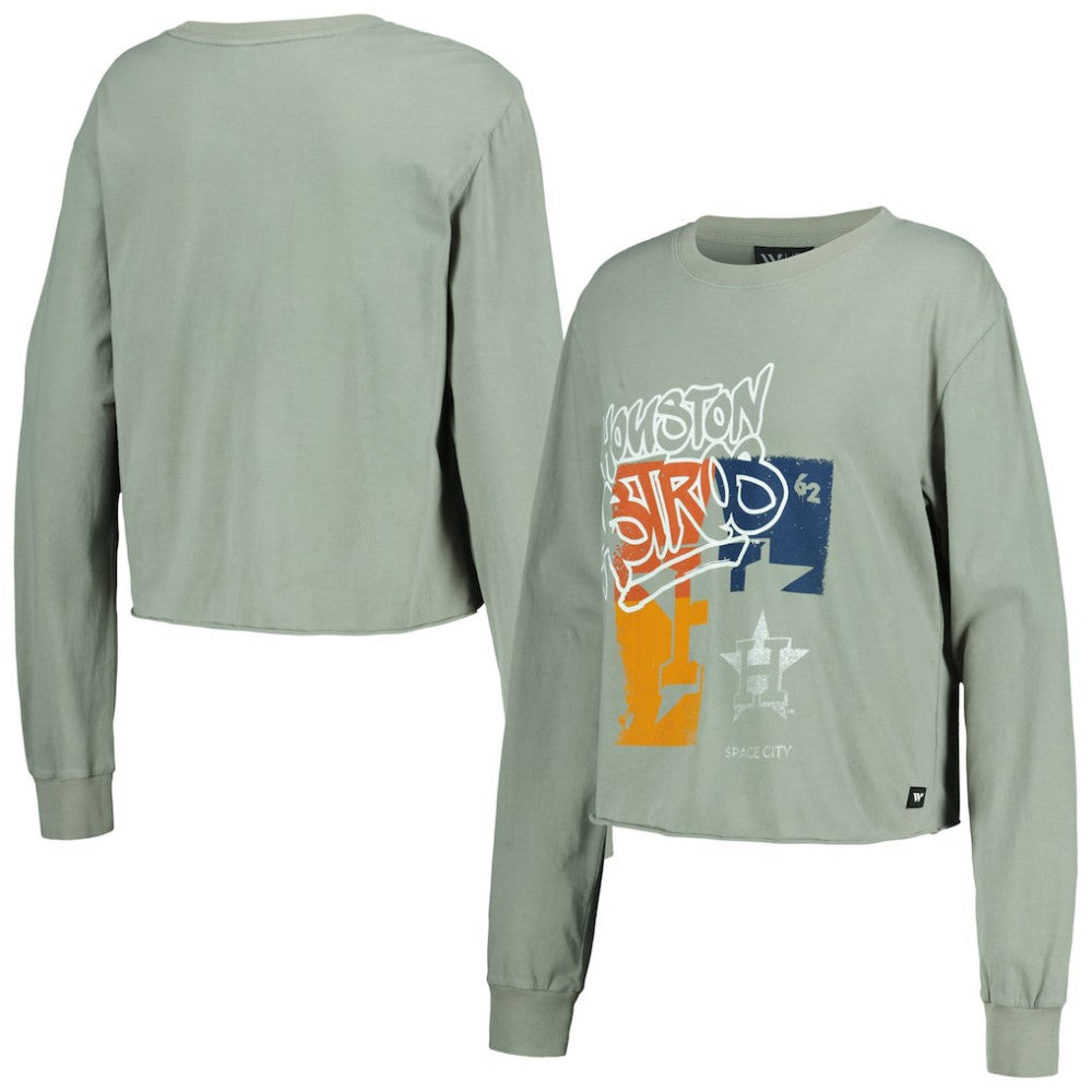 Houston Astros The Wild Collective Women's Cropped Long Sleeve T-Shirt - Gray - MLB on Sale