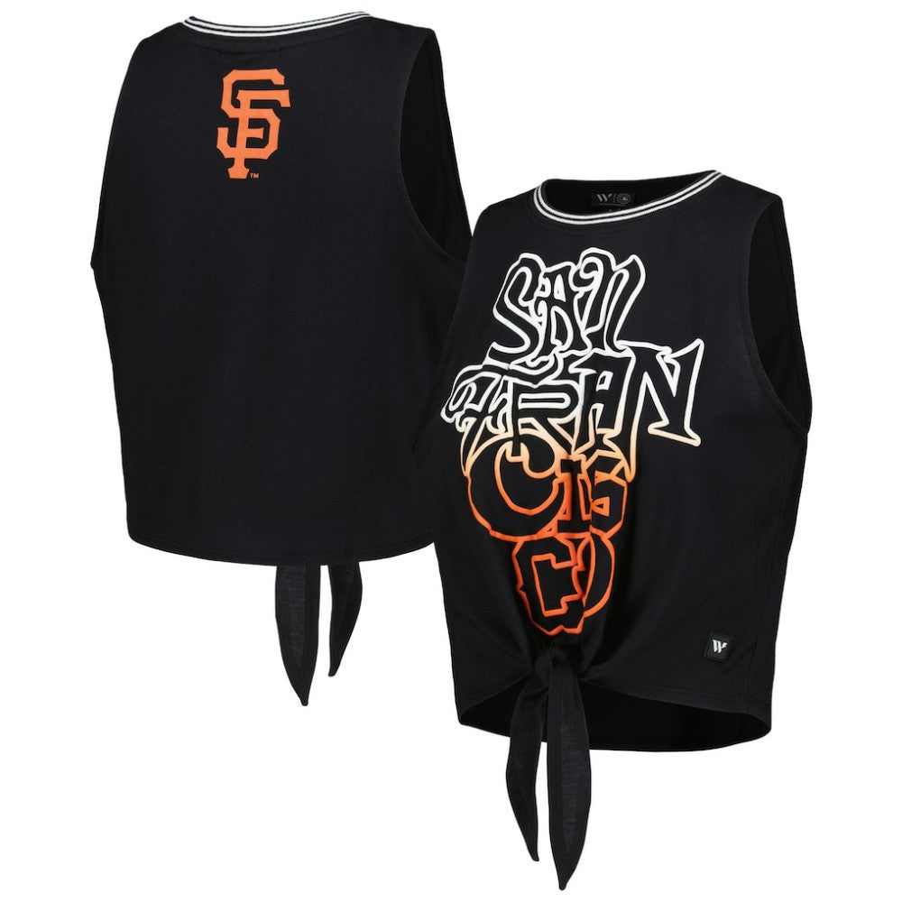 San Francisco Giants The Wild Collective Women's Twisted Tie Front Tank Top - Black - MLB Lifestyle