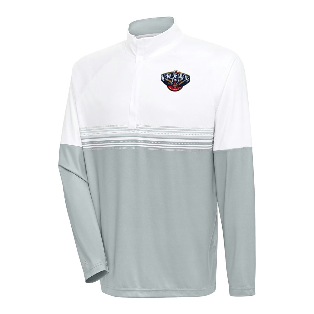 New Orleans Pelicans Antigua Bender Quarter-Zip Pullover Top White/Gray