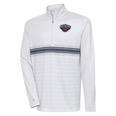 New Orleans Pelicans Antigua Bullseye Quarter-Zip Pullover Top Heather Gray/Navy