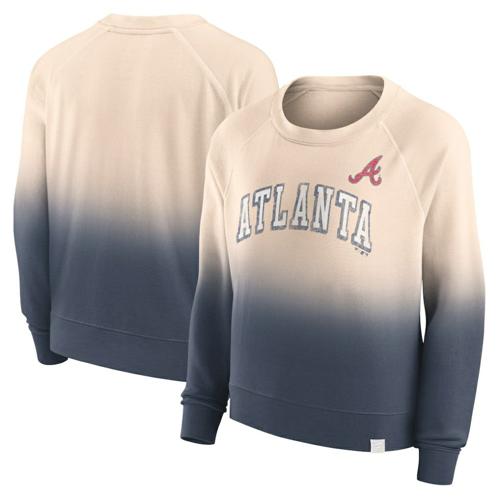 Atlanta Braves Fanatics Women's Luxe Lounge Arch Raglan Pullover Sweatshirt - Tan/Navy - Fanatics Sale