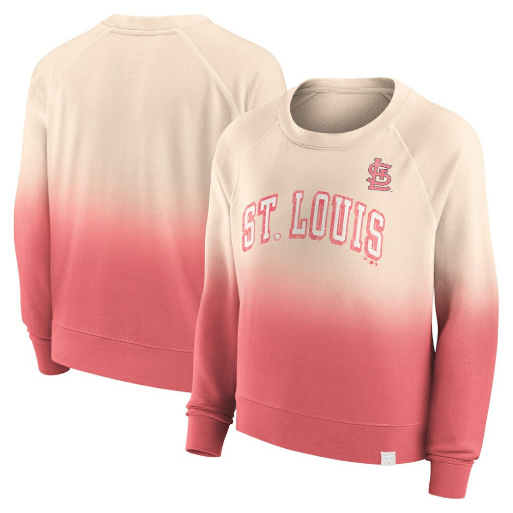 St. Louis Cardinals Fanatics Women's Luxe Lounge Arch Raglan Pullover Sweatshirt - Tan/Red - Fanatics Sale