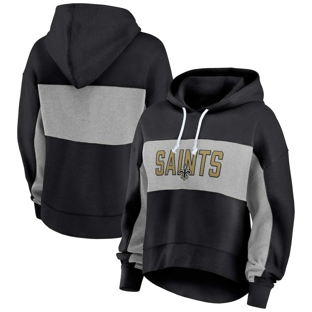 Fanatics New Orleans Saints Women's Filled Stat Sheet Lighweight Modest Crop Hoodie Black