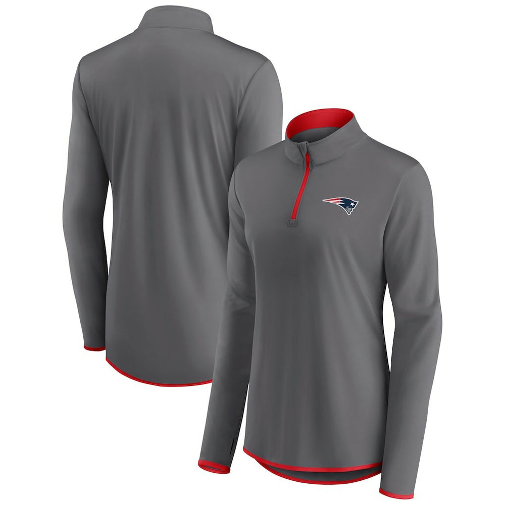 New England Patriots Women's Adult Corner Long Sleeve 1/4 Zip Top Gray