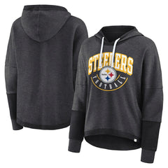 Fanatics Pittsburgh Steelers Women's Lightewight Modest Crop Lounge Helmet Arch Pullover Hoodie Charcoal