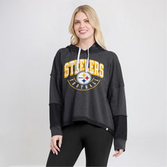 Fanatics Pittsburgh Steelers Women's Lightewight Modest Crop Lounge Helmet Arch Pullover Hoodie Charcoal