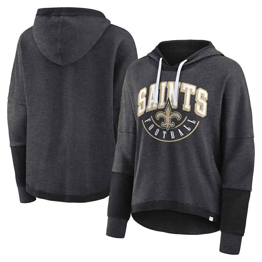 Fanatics New Orleans Saints Women's Lightewight Modest Crop Lounge Helmet Arch Pullover Hoodie Charcoal
