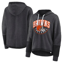 Fanatics Cleveland Browns Women's Lightewight Modest Crop Lounge Helmet Arch Pullover Hoodie Charcoal