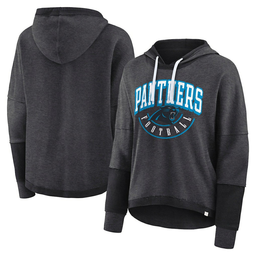 Fanatics Carolina Panthers Women's Lightewight Modest Crop Lounge Helmet Arch Pullover Hoodie Charcoal