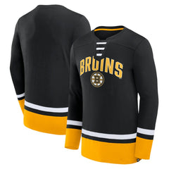 Boston Bruins Fanatics Back Pass Lace-Up Long Sleeve T-Shirt - Black - NHL 5237173