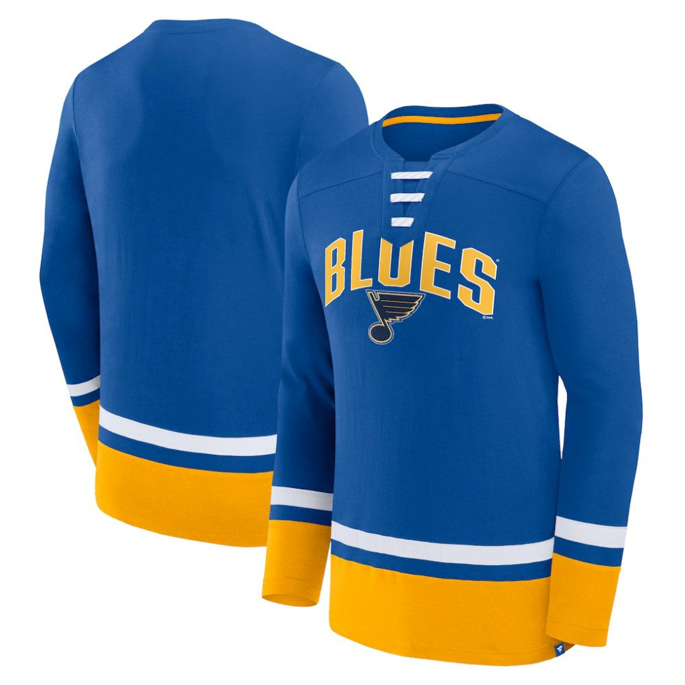 St. Louis Blues Fanatics Back Pass Lace-Up Long Sleeve T-Shirt - Blue - NHL 5237182