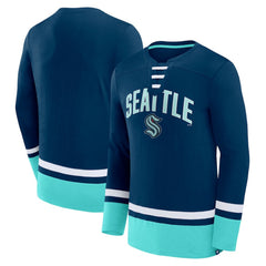 Seattle Kraken Fanatics Back Pass Lace-Up Long Sleeve T-Shirt - Deep Sea Blue - NHL 5237185