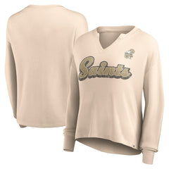 Fanatics New Orleans Saints Women's Go For It Notch Neck Waffle Knit Lightweight Long Sleeve T-Shirt Tan