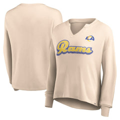 Fanatics Los Angeles Rams Women's Go For It Notch Neck Waffle Knit Lightweight Long Sleeve T-Shirt Tan