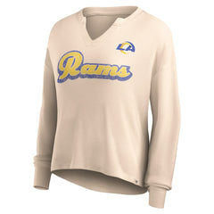 Fanatics Los Angeles Rams Women's Go For It Notch Neck Waffle Knit Lightweight Long Sleeve T-Shirt Tan