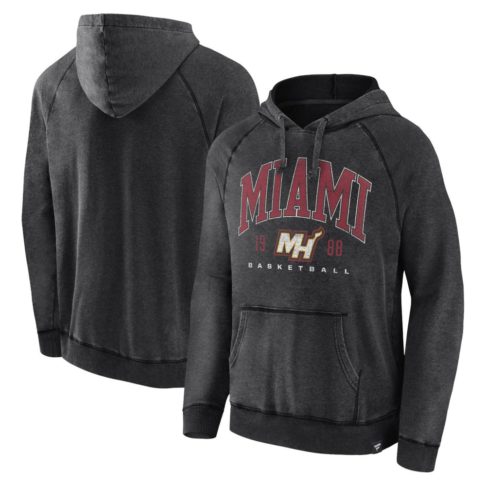 Miami Heat Foul Trouble Snow Wash Raglan Pullover Hoodie Heather Charcoal | Fanatics US