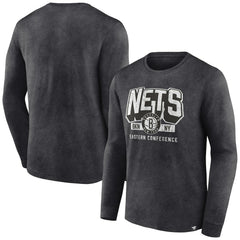 Brooklyn Nets Front Court Press Snow Wash Long Sleeve T-Shirt Heather Charcoal | Fanatics for sale