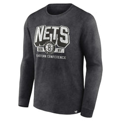 Brooklyn Nets Front Court Press Snow Wash Long Sleeve T-Shirt Heather Charcoal | Fanatics for sale