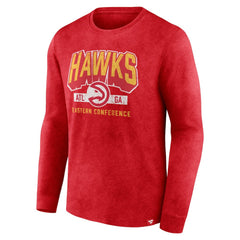 Atlanta Hawks Front Court Press Snow Wash Long Sleeve T-Shirt Heather Red | Fanatics Lifestyle