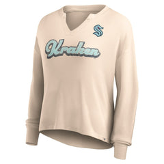 Seattle Kraken Fanatics Women's Go For It Notch Neck Waffle Knit Long Sleeve T-Shirt - Oatmeal - NHL 5249282