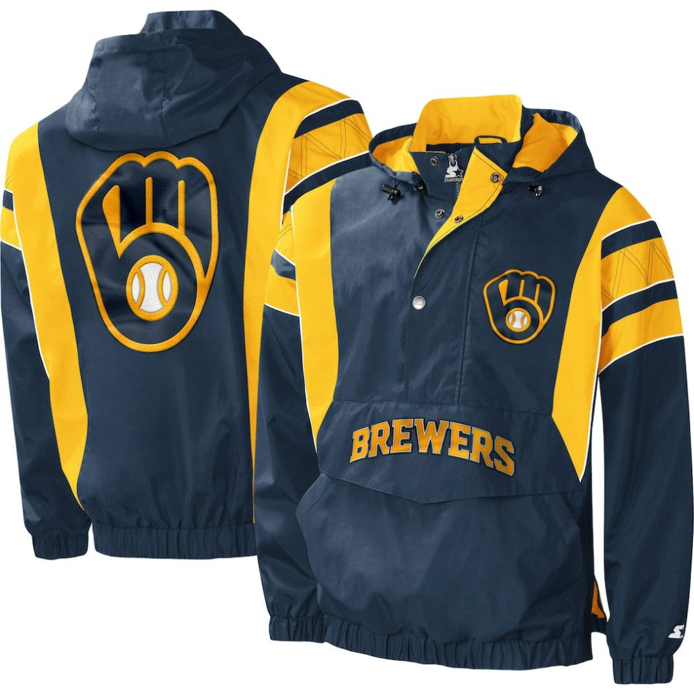 Milwaukee Brewers Starter Impact Hoodie Half-Zip Jacket - Navy - MLB Online