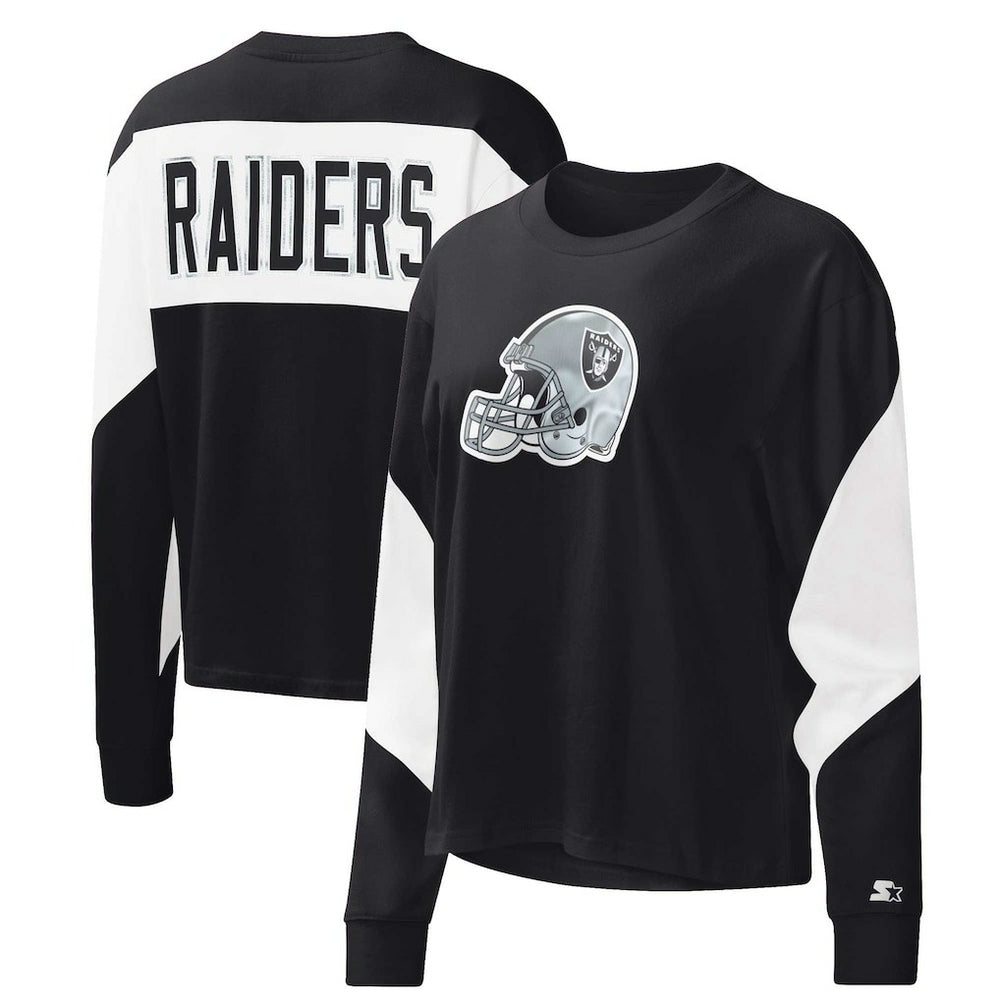Las Vegas Raiders Starter Women's Insight Crop Tri-Blend Long Sleeve T-Shirt Black