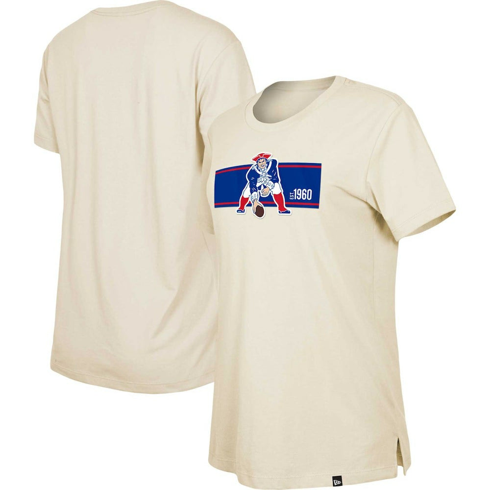 New England Patriots New Era Women's Third Down Historic T-Shirt Tan