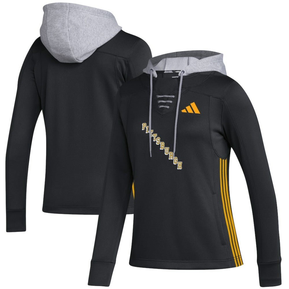 Pittsburgh Penguins adidas Women's Refresh Skate Lace AEROREADY Pullover Hoodie - Black - NHL 5260166