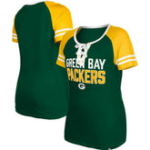 Green Bay Packers New Era Women's Raglan Lace-Up T-Shirt Green