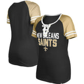 New Orleans Saints New Era Women's Raglan Lace-Up T-Shirt Black
