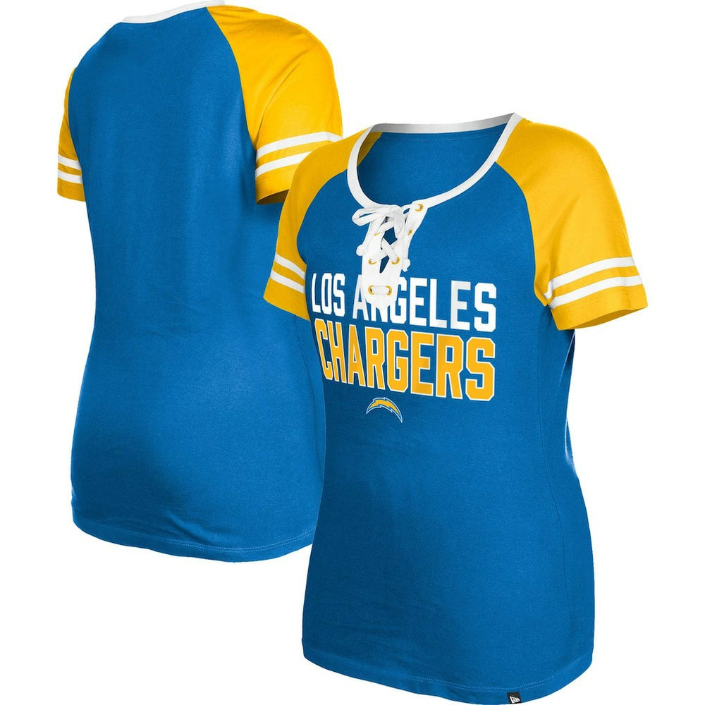Los Angeles Chargers New Era Women's Raglan Lace-Up T-Shirt Powder Blue