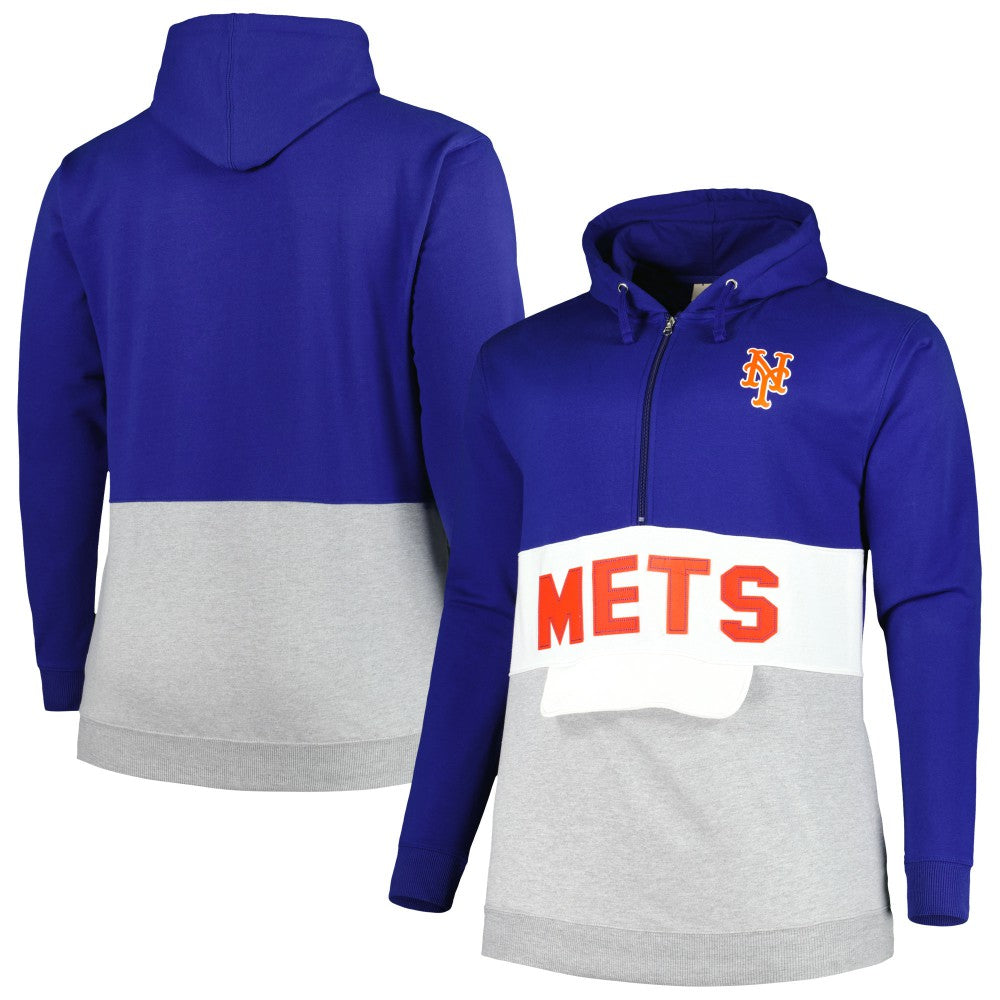 New York Mets Big & Tall Fleece Half-Zip Hoodie - Royal/White - MLB Online