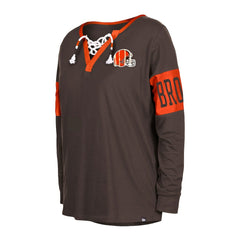 Cleveland Browns New Era Women's Lace-Up Notch Neck Long Sleeve T-Shirt Brown
