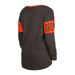 Cleveland Browns New Era Women's Lace-Up Notch Neck Long Sleeve T-Shirt Brown