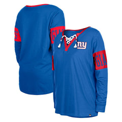 New York Giants New Era Women's Lace-Up Notch Neck Long Sleeve T-Shirt Royal