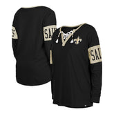 New Orleans Saints New Era Women's Lace-Up Notch Neck Long Sleeve T-Shirt Black