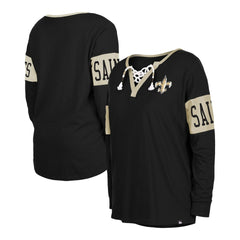 New Orleans Saints New Era Women's Lace-Up Notch Neck Long Sleeve T-Shirt Black