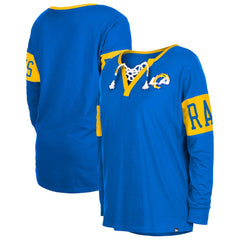 Los Angeles Rams New Era Women's Lace-Up Notch Neck Long Sleeve T-Shirt Royal