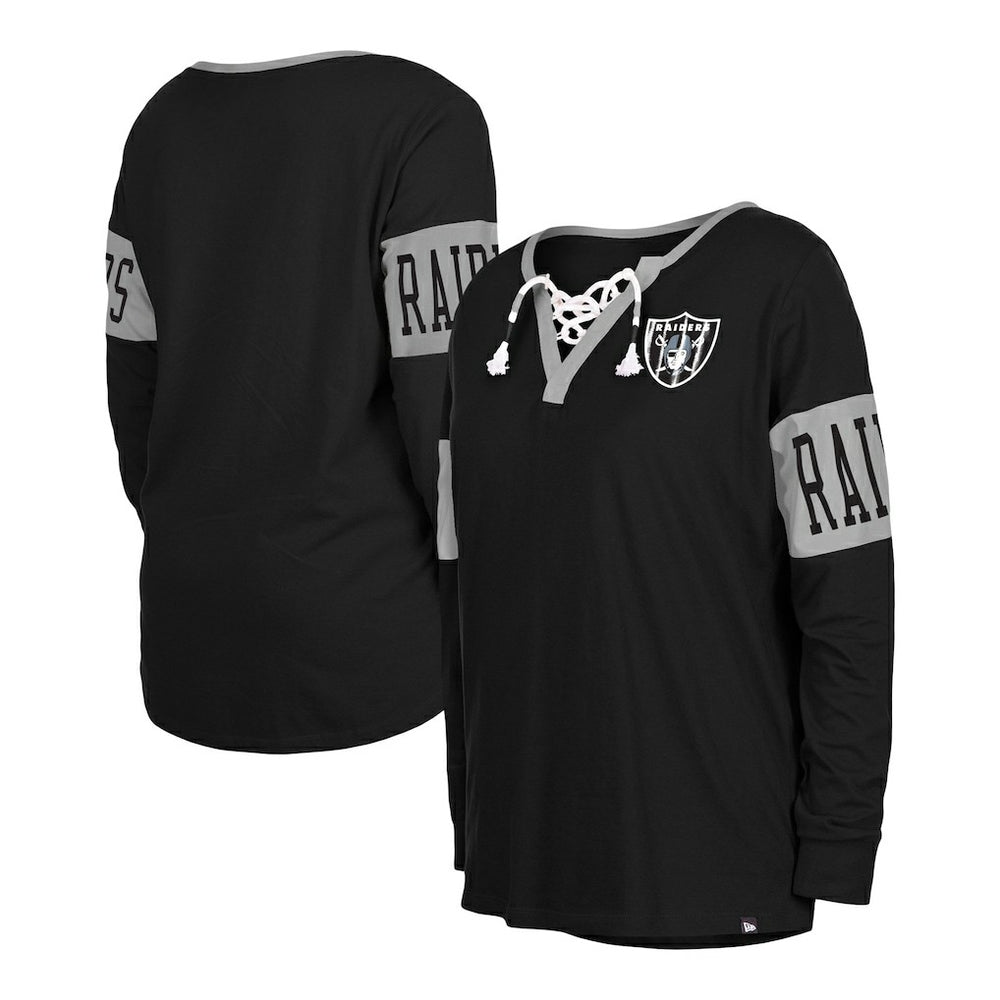 Las Vegas Raiders New Era Women's Lace-Up Notch Neck Long Sleeve T-Shirt Black
