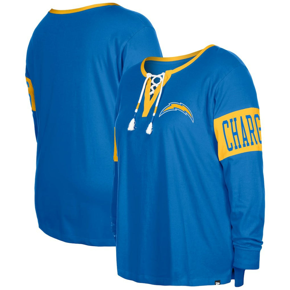 Los Angeles Chargers New Era Women's Plus Size Lace-Up Notch Neck Long Sleeve T-Shirt Powder Blue