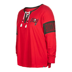Tampa Bay Buccaneers New Era Women's Plus Size Lace-Up Notch Neck Long Sleeve T-Shirt Red