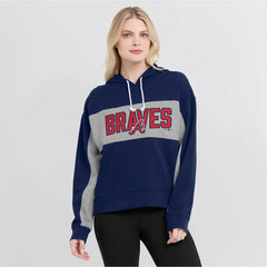 Atlanta Braves Fanatics Women's Filled Stat Sheet Pullover Hoodie - Navy - Fanatics Lifestyle