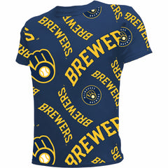 Milwaukee Brewers Stitches Youth Allover Team T-Shirt - Navy - MLB Online