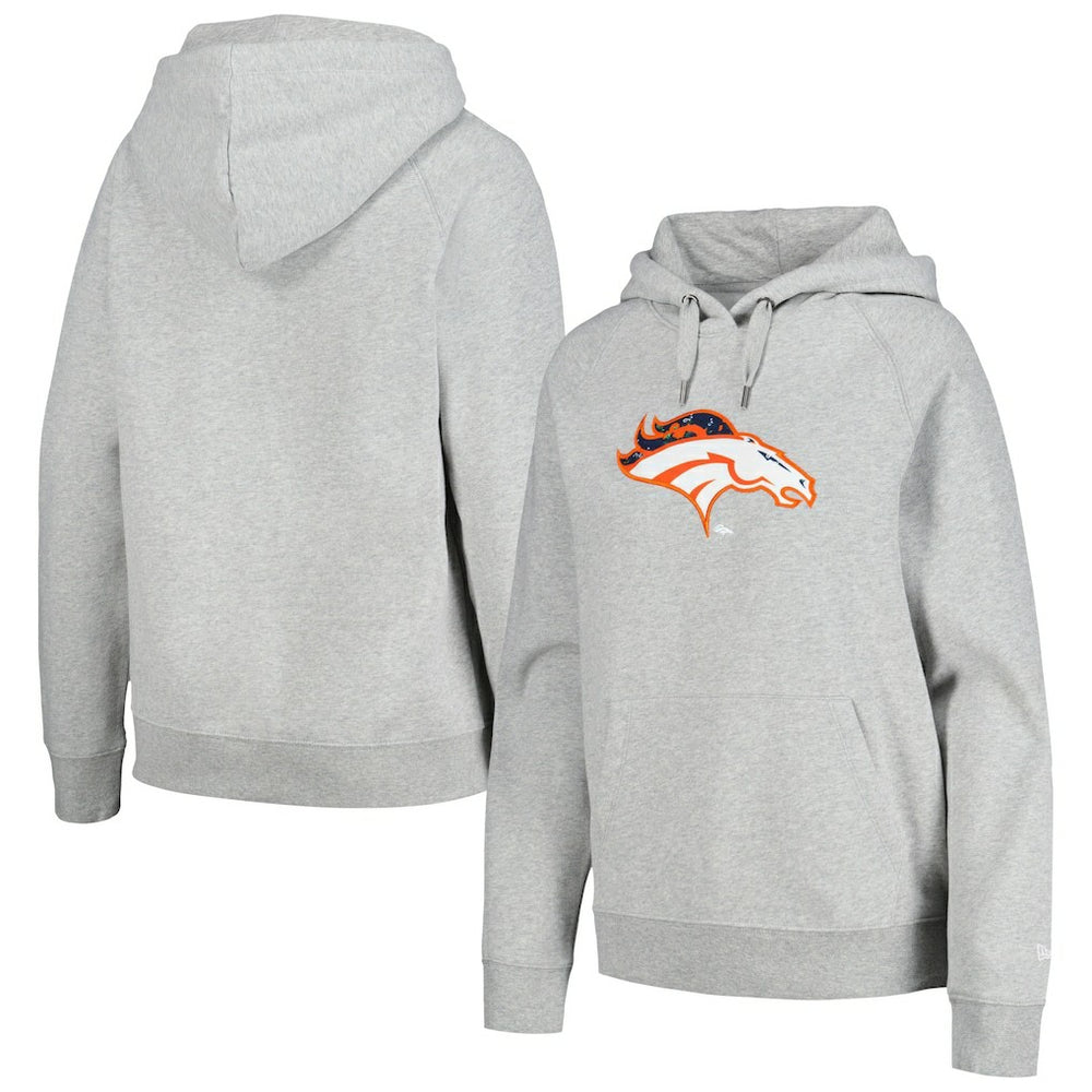 Denver Broncos New Era Women's Floral Raglan Pullover Hoodie Gray