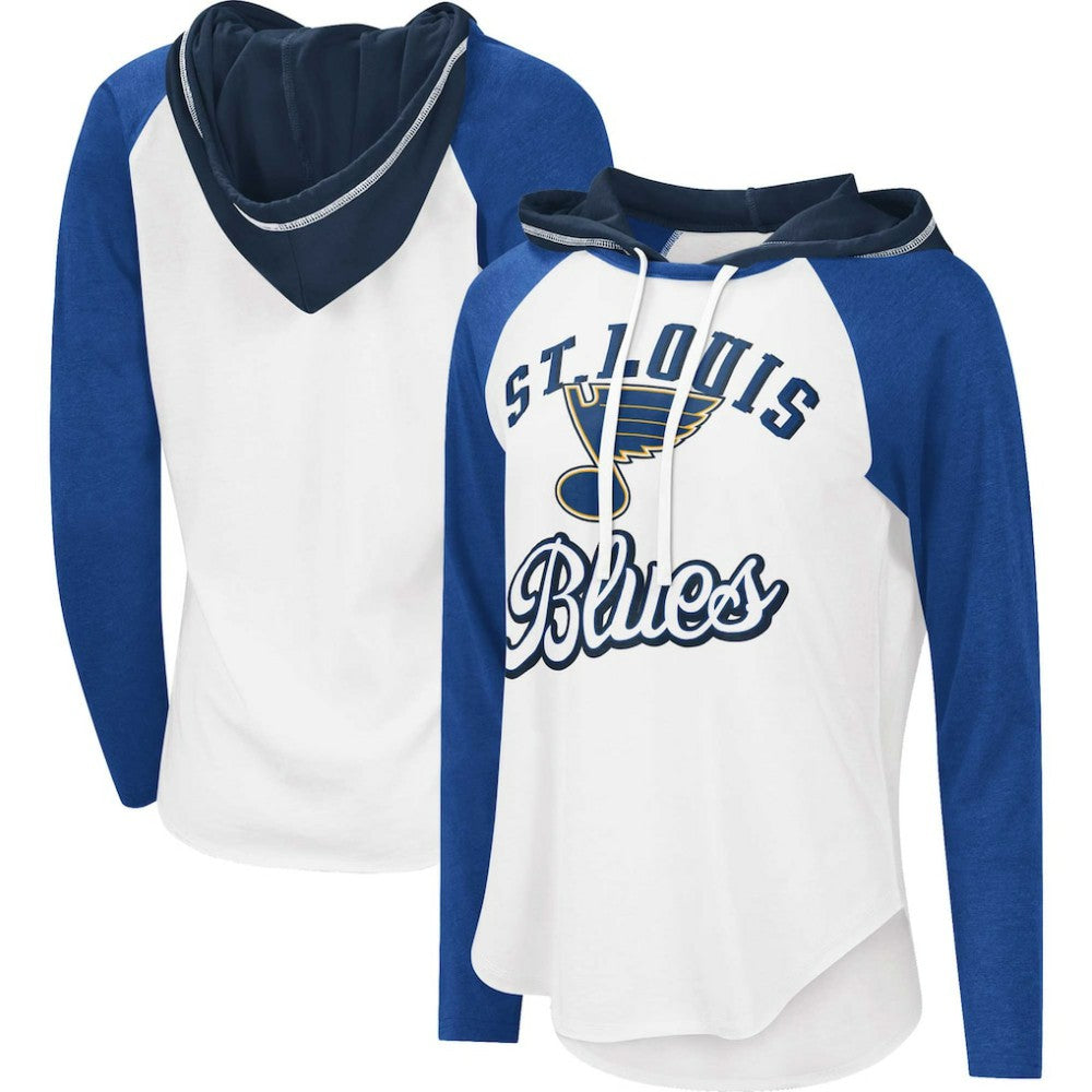 St. Louis Blues G-III 4Her by Carl Banks Women's MVP Raglan Lightweight Hooded T-Shirt - White/Blue - NHL 5271972